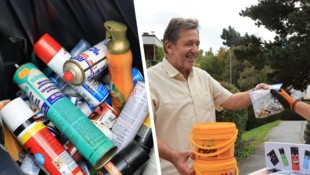 Gerade Spraydosen (li.) können unter Druck explodieren. Otto Licha (re.) nutzt regelmäßig die ...