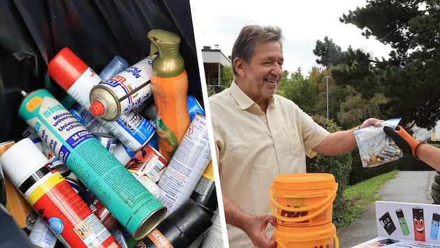 Gerade Spraydosen (li.) können unter Druck explodieren. Otto Licha (re.) nutzt regelmäßig die ...
