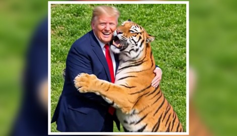 Das Video zeigt Trump, wie er mit einem Tiger spielt.