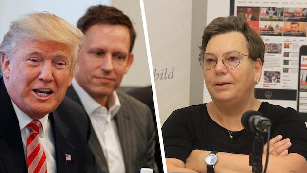 Auf der sichtbaren, „lauten“ Seite Amerikas: Präsident Donald Trump, Milliardär Peter Thiel und ...
