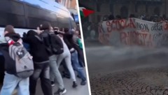 Videos zeigen, wie Schüler in Italien versuchen, einen Bus der Polizei umzuwerfen.
