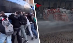 Videos zeigen, wie Schüler in Italien versuchen, einen Bus der Polizei umzuwerfen.