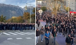 Die Wacker-Fans stimmen sich mit einem Fanmarsch aufs Derby ein.