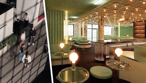 Die Einrichtung wurde von einem Vintage-Sanatorium inspiriert. Außen sammeln sich die Gäste – ...