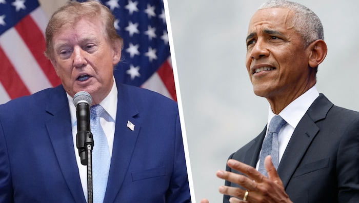 Der frühere Präsident Barack Obama (re.) kündigt neue Wahlkampfaktivitäten an, während Präsident ...