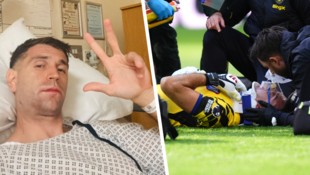 Drei Punkte: Emiliano Martinez wendet sich mit einem Foto aus dem Spital an seine Fans.