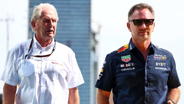 Christian Horner (r.) rechnet mit Helmut Marko ab.