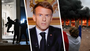 Die Gewalt in Frankreich eskalierte am Sonntag weiter. Präsident Emmanuel Macron richtete sich ...