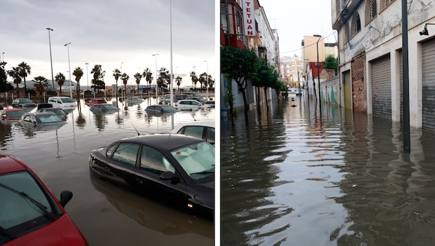 In der südspanischen Hafenstadt Algeciras hat der Regen die Straßen überflutet.