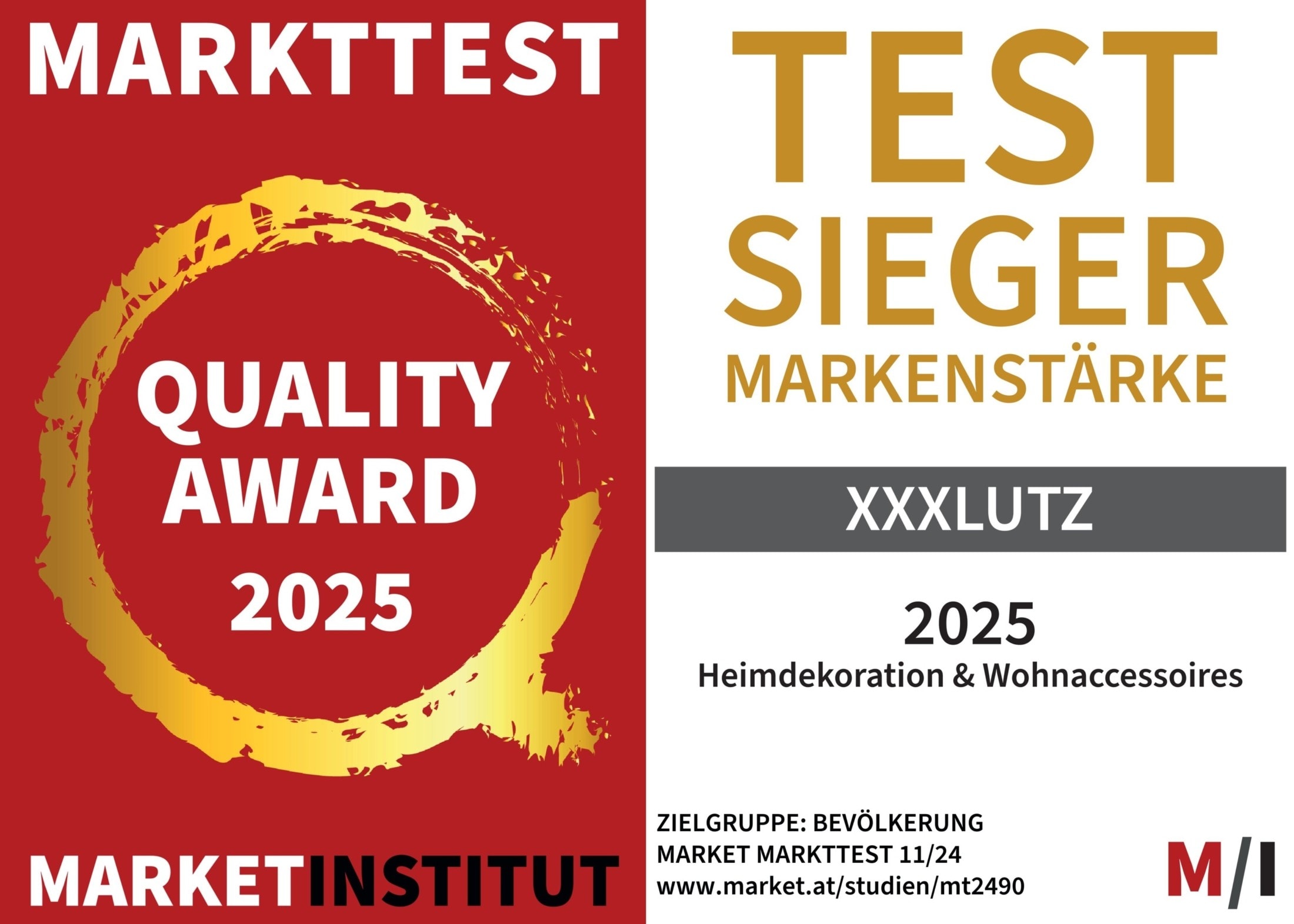 XXXLutz wurde beim MARKET Quality Award 2025 als Testsieger in der Kategorie Markenstärke ...