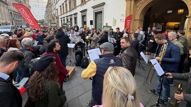 Protest gegen die Kürzungen im Musikschulwesen vor dem Landhaus.
