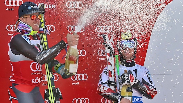Die einstiegen Dauerrivalen im Riesentorlauf: Ligety (li.) und Hirscher.