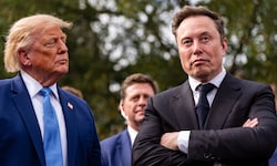 US-Präsident Donald Trump und SpaceX-Chef Elon Musk bei einem Treffen mit KI-Firmenbossen beim ...