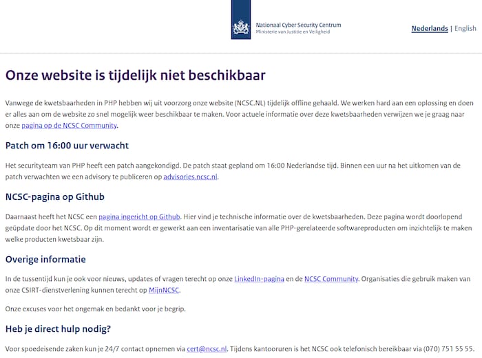 Die Website des National Cyber Security Centers der Niederlande ging offline.