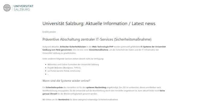 Studenten und Professoren können derzeit nicht auf ihr Uniportal zugreifen.