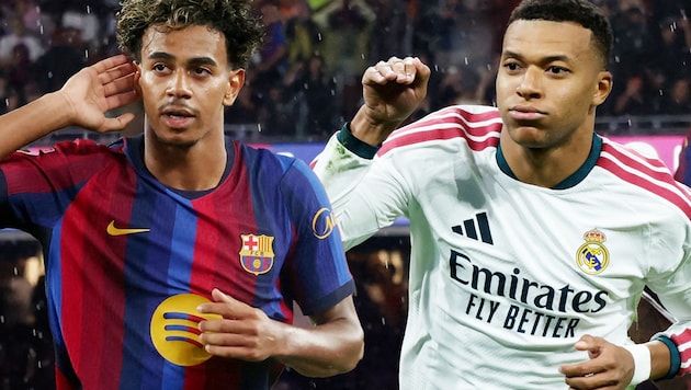 Gipfeltreffen der Superstars: Lamine Yamal (li.) und der FC Barcelona empfangen Real Madrid mit ...
