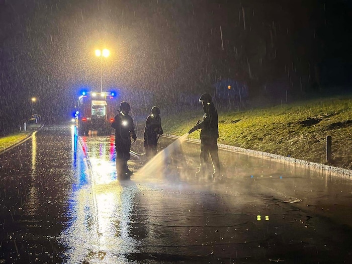 42 Feuerwehrleute standen im Einsatz. Die L101 war rund eineinhalb Stunden komplett gesperrt.
