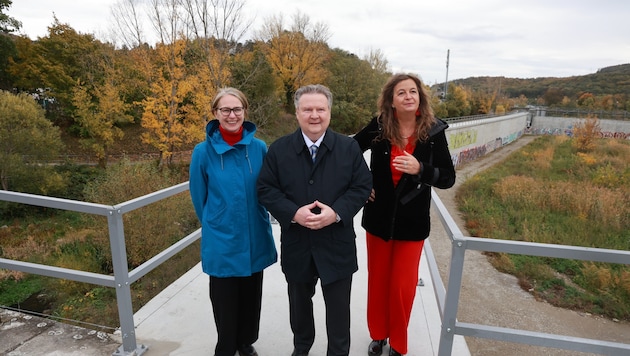 Bürgermeister Michael Ludwig mit Penzings Bezirkschefin Michaela Schüchner (links) und ...