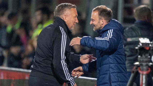 Hartberg.Kapitän Tobias Kainz freut sich schon aufs Wiedersehen mit Ex-Chef Manfred Schmid (l.).