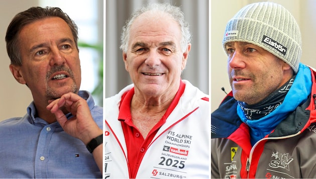 Landesrat Martin Zauner, Salzburgs Ski-Präsident Bartl Gensbichler und Olympiasieger Michael ...