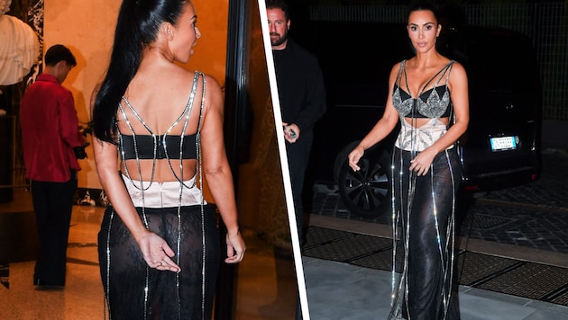 Kim Kardashian war in Rom plötzlich ganz gschamig und versuchte, ihren heißen Look mit ihrem Arm ...