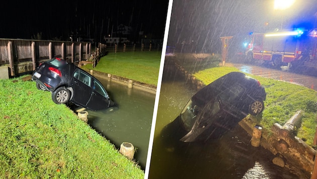 Das Auto landete im Bach. Verletzt wurde niemand.