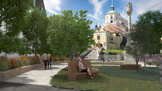 So soll der Kalvarienbergplatz nach dem Umbau aussehen.