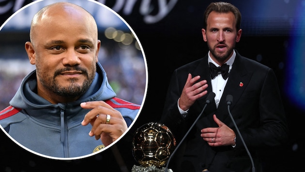 Harry Kane (re.) richtet als Ballon-d‘Or-Sieger emotionale Worte an seinen erkrankten Trainer ...