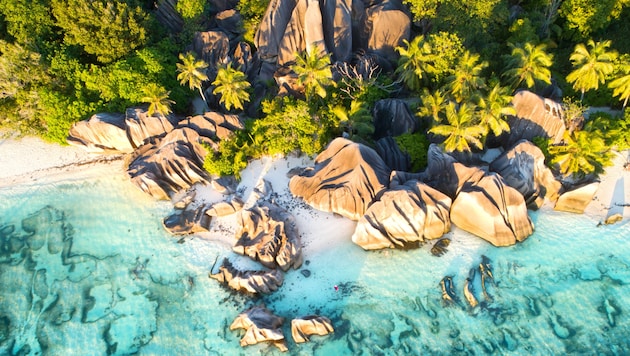 Die rund zehn Quadratkilometer große Insel La Digue liegt etwa 45 Kilometer nordöstlich der ...