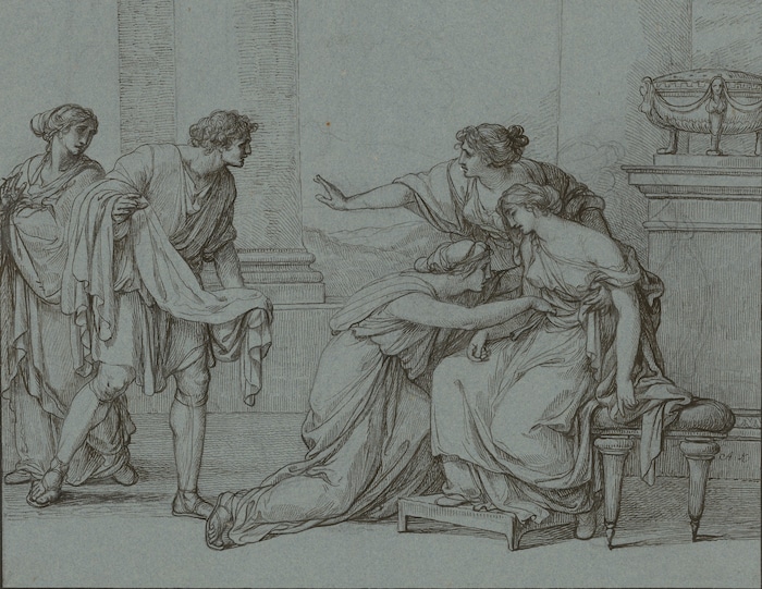 Angelika Kauffmann: Ohnmacht der Julia, Gattin des Pompeius, als sie dessen blutbefleckte Tunika ...