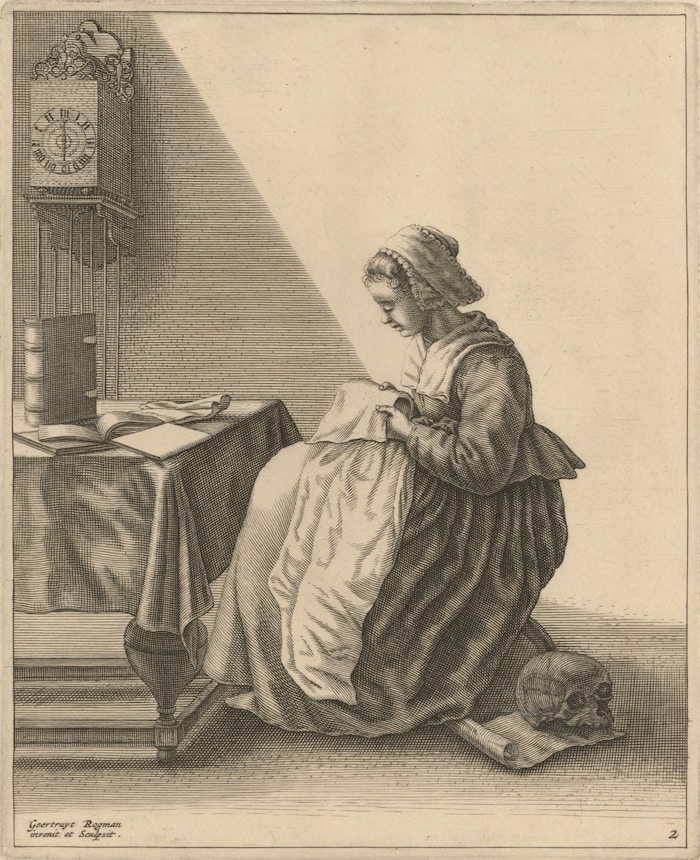 Geertruydt Roghman: Handwerkende Frau, 1640-1657 21,8 × 17,4 cm, Radierung