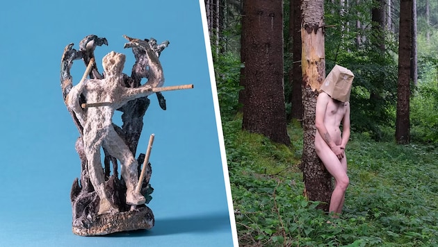 Der „Heilige Sebastian“, umgesetzt in zwei Kunstformen, die sich ergänzen.