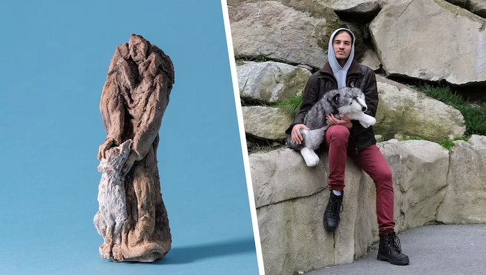 Gergő Bánkúti als heiliger Franziskus mit Wolf – fotografiert von Michelle Schmollgruber. Links ...