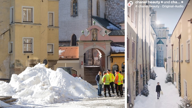 Berge von Schnee wurde für das Winterwunderland von Chanel in die Altstadt gekarrt.
