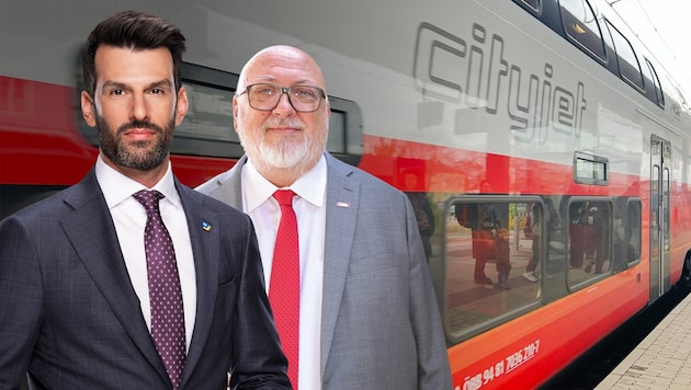 ÖBB-Boss Matthä (re.) reagiert auf den Protestbrief von Verkehrslandesrat Landbauer.