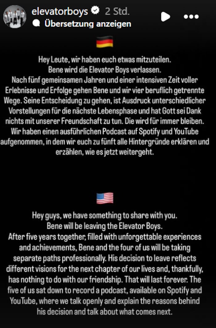 In ihrer Instagram-Story verkündete die Gruppe den Ausstieg des Social-Media-Stars.