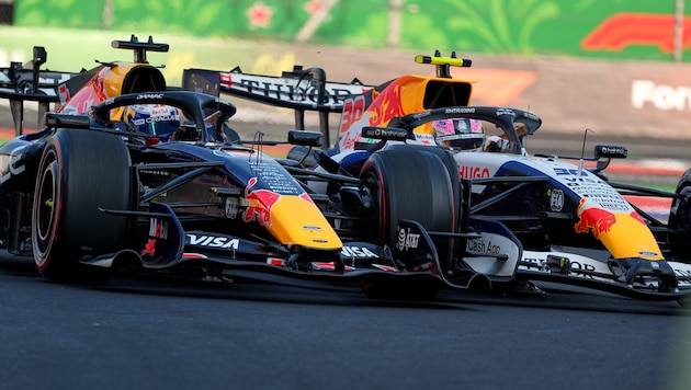 Max Verstappen and Liam Lawson in a clash