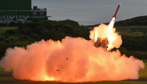 Eine MIM-104 Patriot-Abwehrrakete wird bei einer Übung in Taiwan abgefeuert.