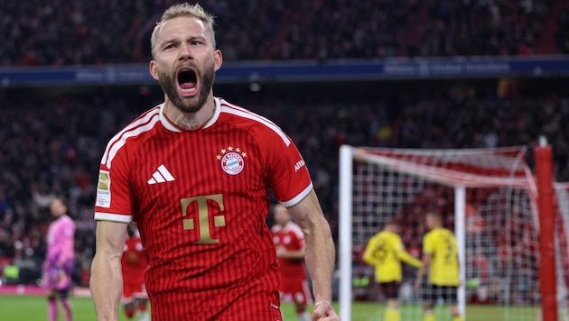Konrad Laimer, after putting Bayern ahead 1–0 against Borussia Dortmund …