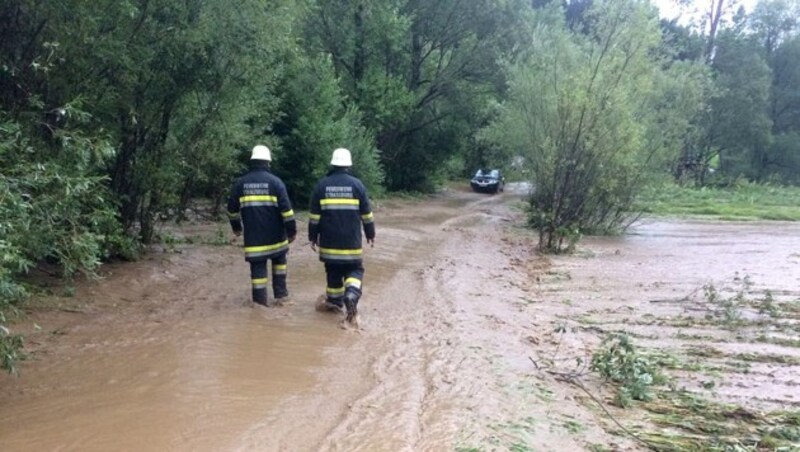 Überschwemmung im Gemeindegebiet von Straßburg im Kärntner Bezirk St. Veit an der Glan (Bild: APA/FF STRASSBURG)
