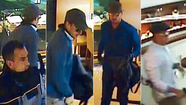 Diese vier Männer raubten den Linzer Juwelier aus. Wer kennt die Täter? (Bild: Polizei)