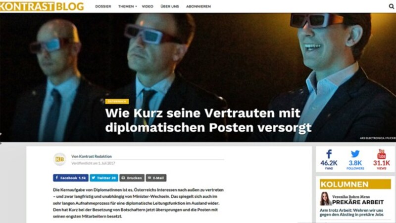 Die SPÖ-Parlamentsklub-Webseite "Kontrast Blog" (Bild: Screenshot/Kontrast Blog)