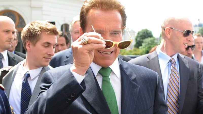 Schwarzenegger 2011 auf dem Weg über den Ballhausplatz in das Bundeskanzleramt in Wien (Bild: APA/HELMUT FOHRINGER)