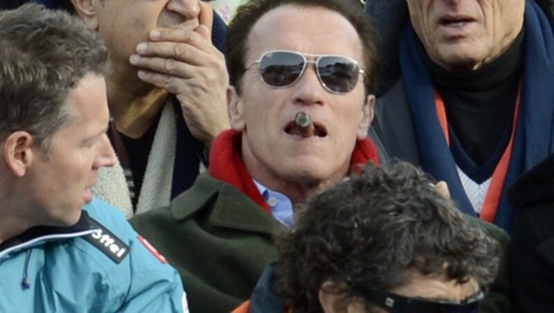 Schwarzenegger 2013, während des 2. Durchgangs im Slalom der Herren im Zielstadion in Kitzbühel (Bild: APA/HANS KLAUS TECHT)