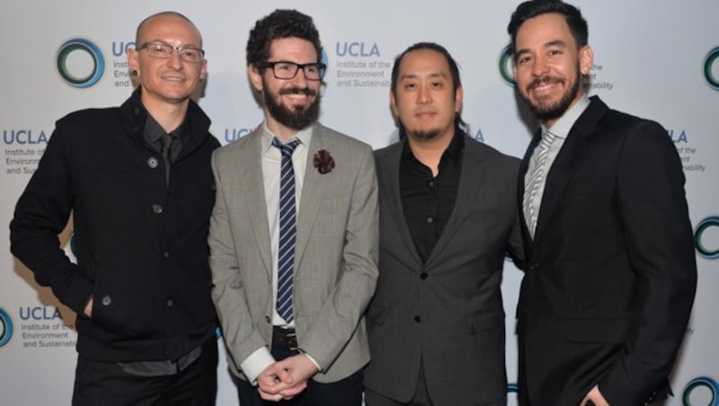 Ein Bild aus besseren Band-Tagen (v.l.): Bennington mit Brad Delson, Joe Hahn und Mike Shinoda (Bild: AFP/Getty Images)