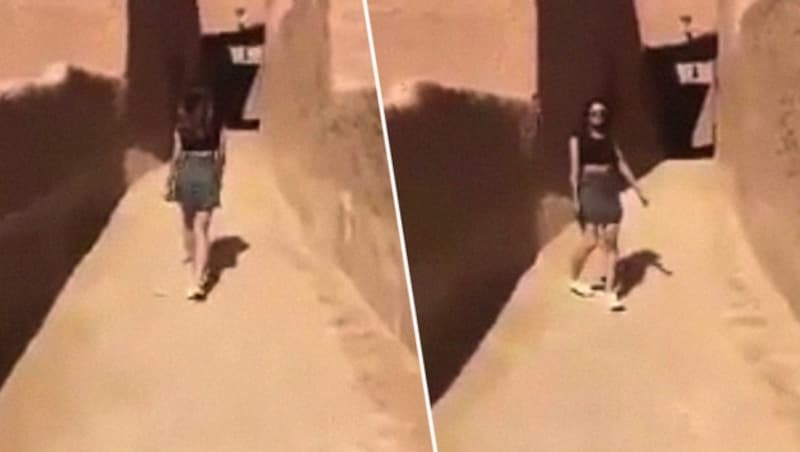 Das Video einer luftig gekleideten jungen Frau sorgt derzeit für Aufregung in Saudi-Arabien. (Bild: twitter.com, krone.at-Grafik)