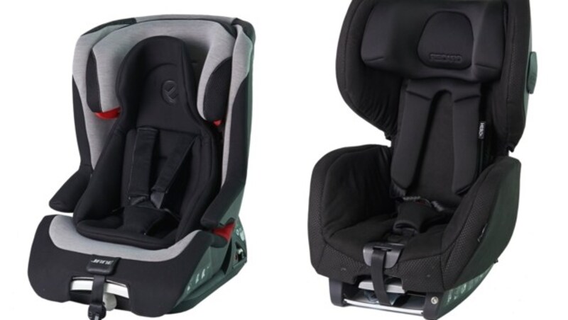 Diese zwei Kindersitze sind ein Sicherheitsrisiko: (v.l.n.r.) Jané Grand und Recaro Optia. (Bild: ADAC)