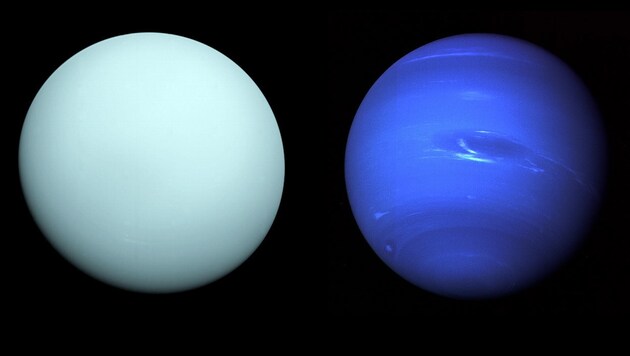 Die "Eisriesen" Uranus (links) und Neptun (rechts) (Bild: NASA)