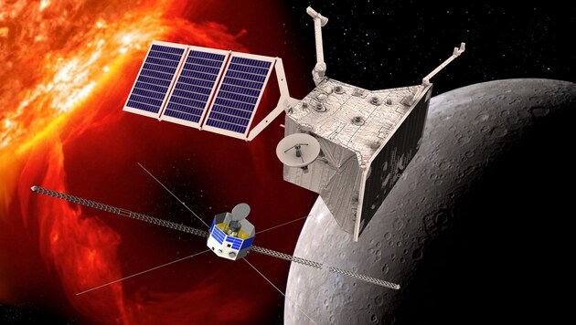 Die Merkur-Sonde MPO (oben) und MMO (unten) der Mission "BepiColombo" (Bild: ESA)
