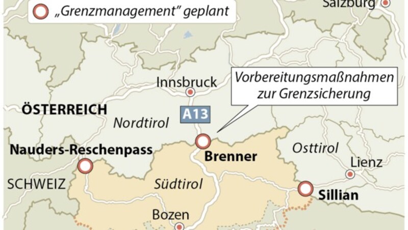 Mögliche Kontrollen am Brenner (Bild: APA)